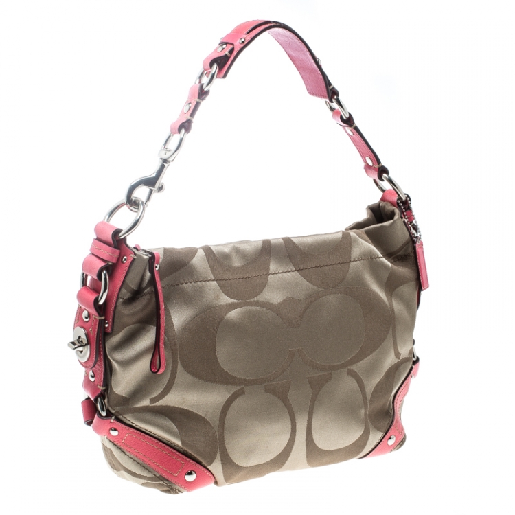 Pre Owned Coach Beige/Pink Signature Canvas Hobo