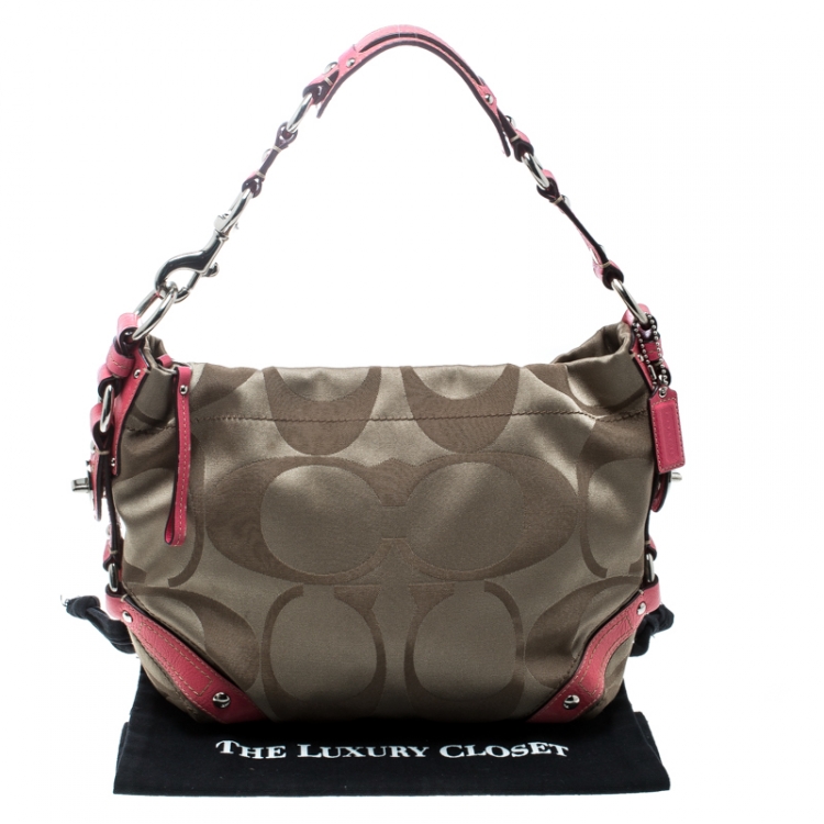 Pre Owned Coach Beige/Pink Signature Canvas Hobo