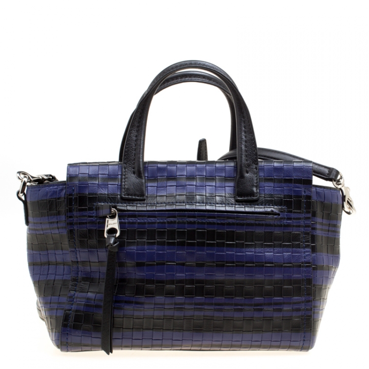 Pre Owned Coach Black/Purple Woven Embossed Leather Top Handle Bag