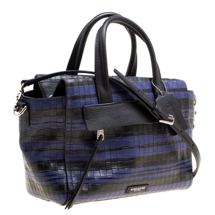 Pre Owned Coach Black/Purple Woven Embossed Leather Top Handle Bag