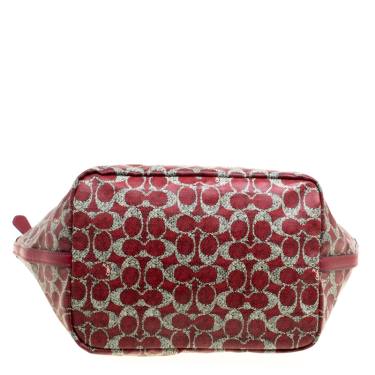 Pre Owned Coach Red Signature Coated Canvas Taxi Zip Shopping Tote