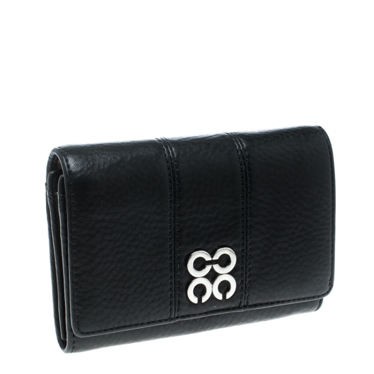 Pre Owned Coach Black Leather Logo Wallet