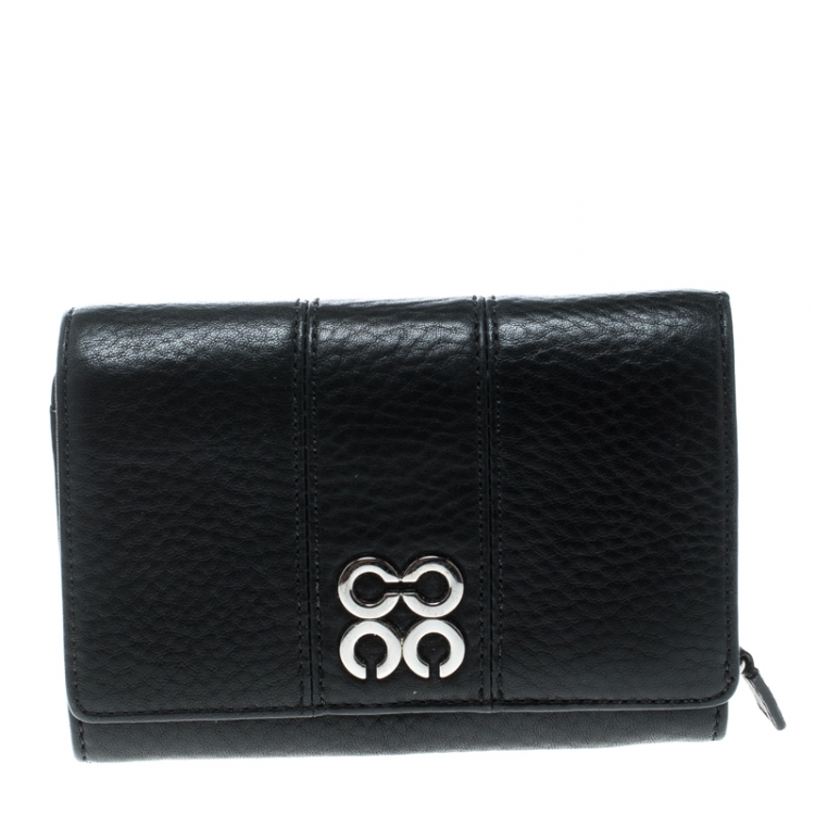 Pre Owned Coach Black Leather Logo Wallet