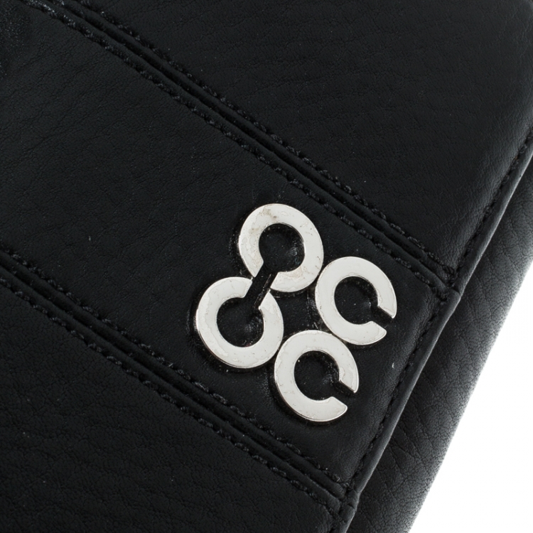 Pre Owned Coach Black Leather Logo Wallet