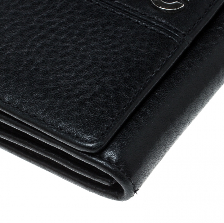 Pre Owned Coach Black Leather Logo Wallet