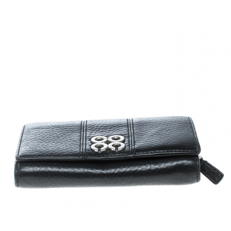 Pre Owned Coach Black Leather Logo Wallet