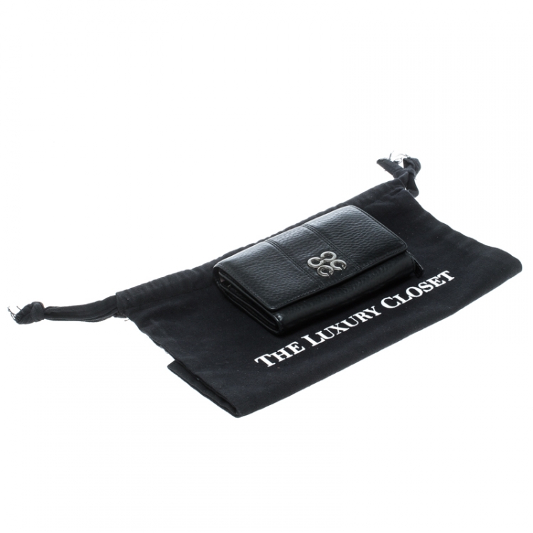 Pre Owned Coach Black Leather Logo Wallet
