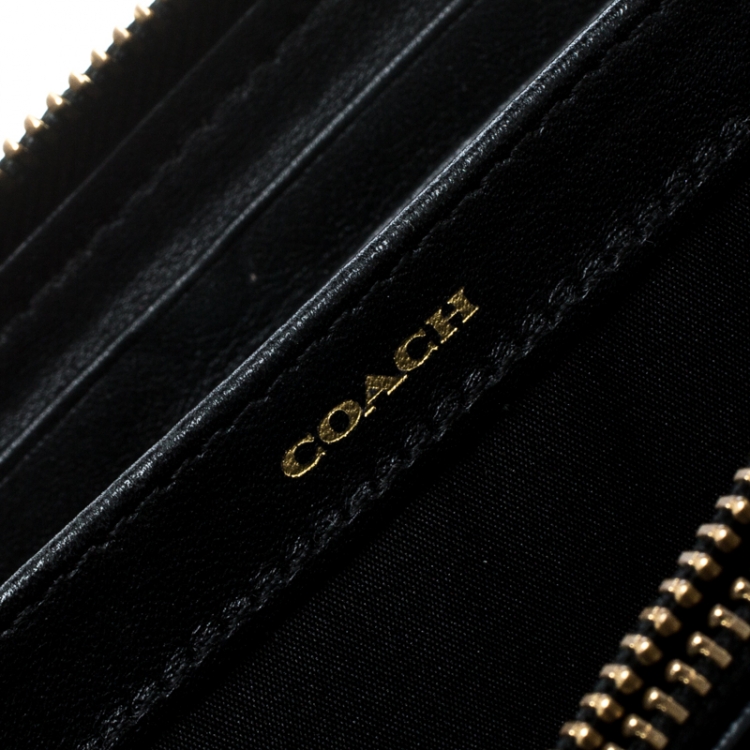 Pre Owned Coach Black Leather Zip Around Wallet 