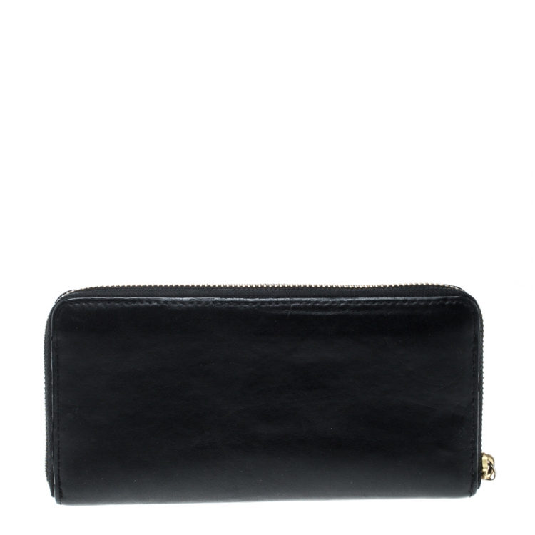 Pre Owned Coach Black Leather Zip Around Wallet 