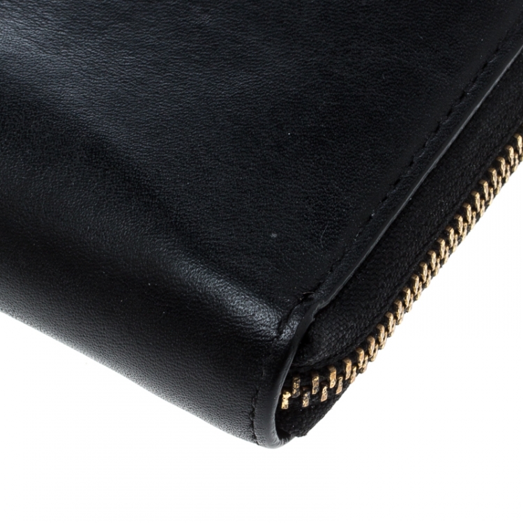 Pre Owned Coach Black Leather Zip Around Wallet 