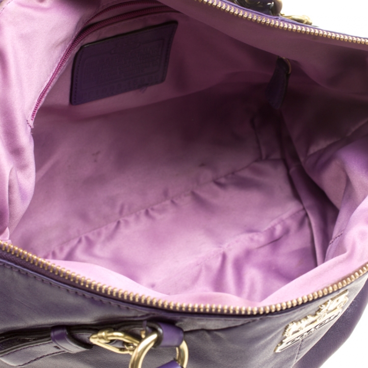 Pre Owned Coach Purple Leather Sopia Top Handle Bag