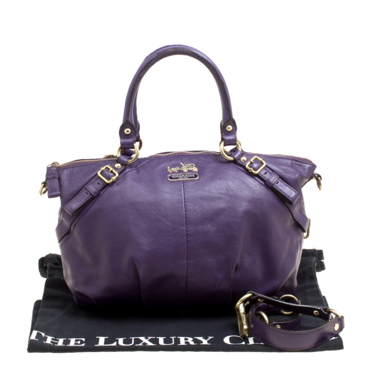 Pre Owned Coach Purple Leather Sopia Top Handle Bag