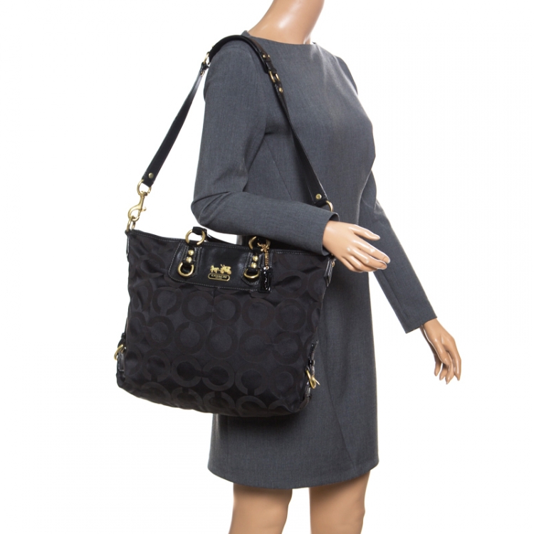 Pre Owned Coach Black Signature Canvas Ashley Top Handle Bag