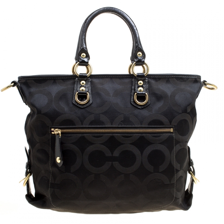 Pre Owned Coach Black Signature Canvas Ashley Top Handle Bag