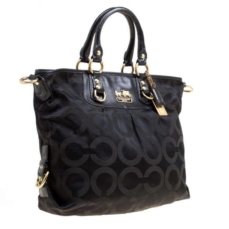 Pre Owned Coach Black Signature Canvas Ashley Top Handle Bag