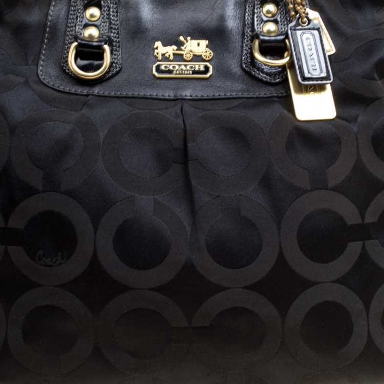 Pre Owned Coach Black Signature Canvas Ashley Top Handle Bag