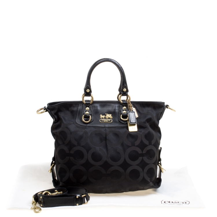 Pre Owned Coach Black Signature Canvas Ashley Top Handle Bag