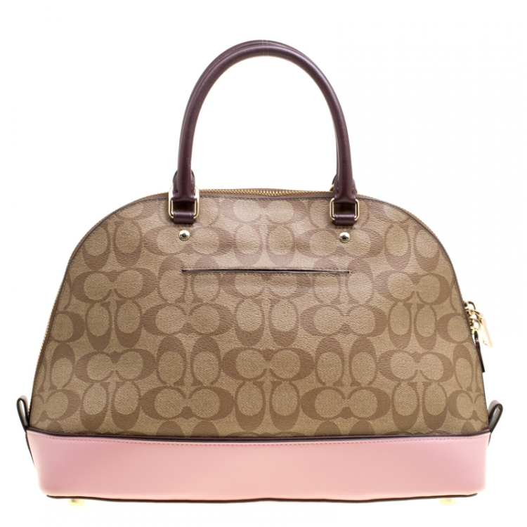 Pre Owned Coach Tri Color Signature Coated Canvas and Leather Sierra Top Handle Bag