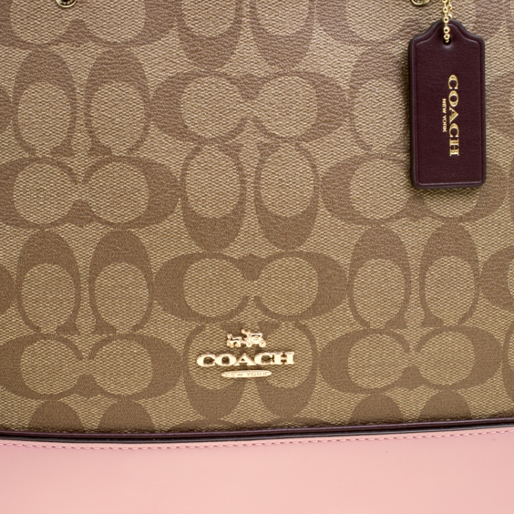 Pre Owned Coach Tri Color Signature Coated Canvas and Leather Sierra Top Handle Bag