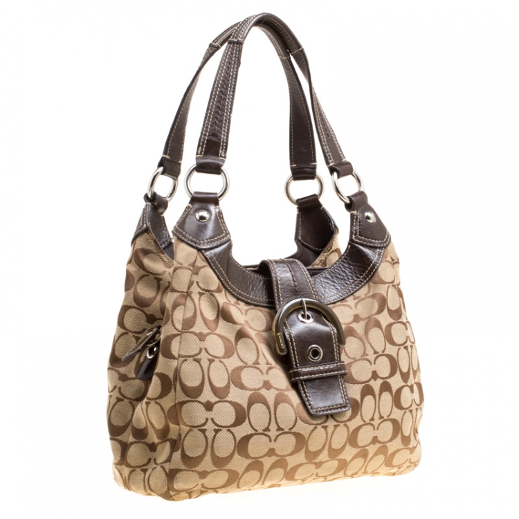Pre Owned Coach Beige/Brown Signature Canvas Shoulder Bag