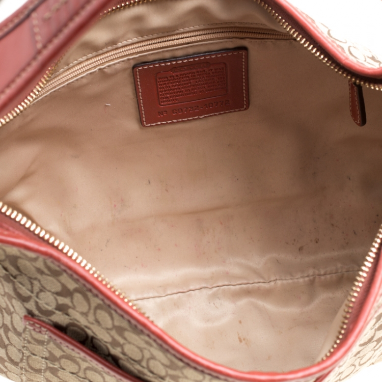 Pre Owned Coach Beige/Red Signature Canvas and Leather Hobo