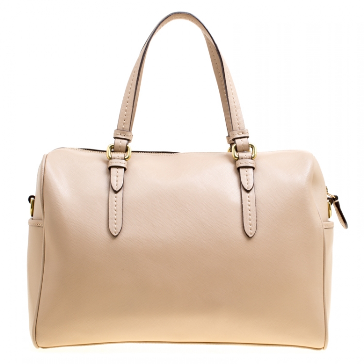 Pre Owned Coach Beige Leather Boston Bag