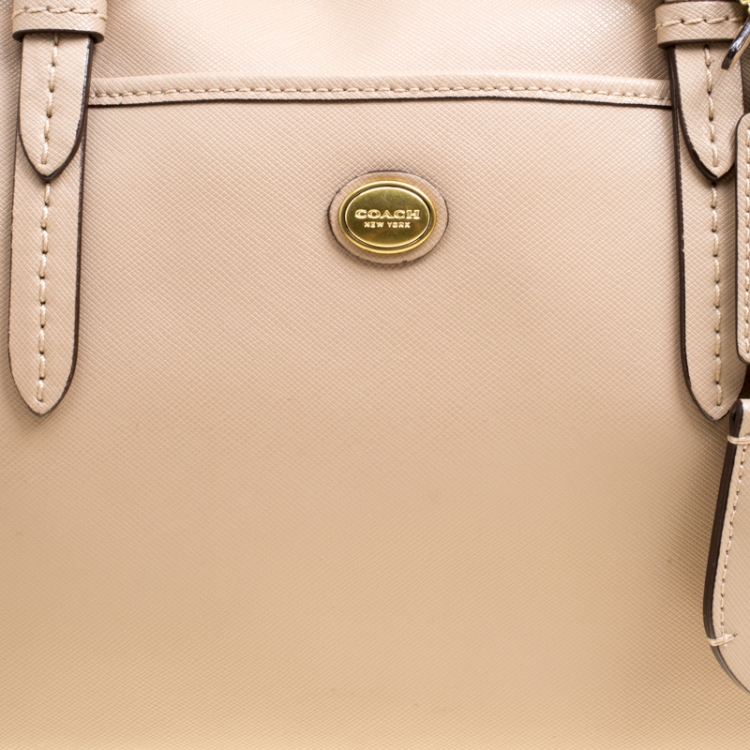 Pre Owned Coach Beige Leather Boston Bag