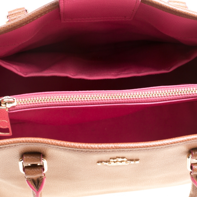 Pre Owned Coach Brown/Pink Leather Top Handle Bag