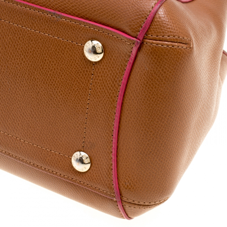 Pre Owned Coach Brown/Pink Leather Top Handle Bag