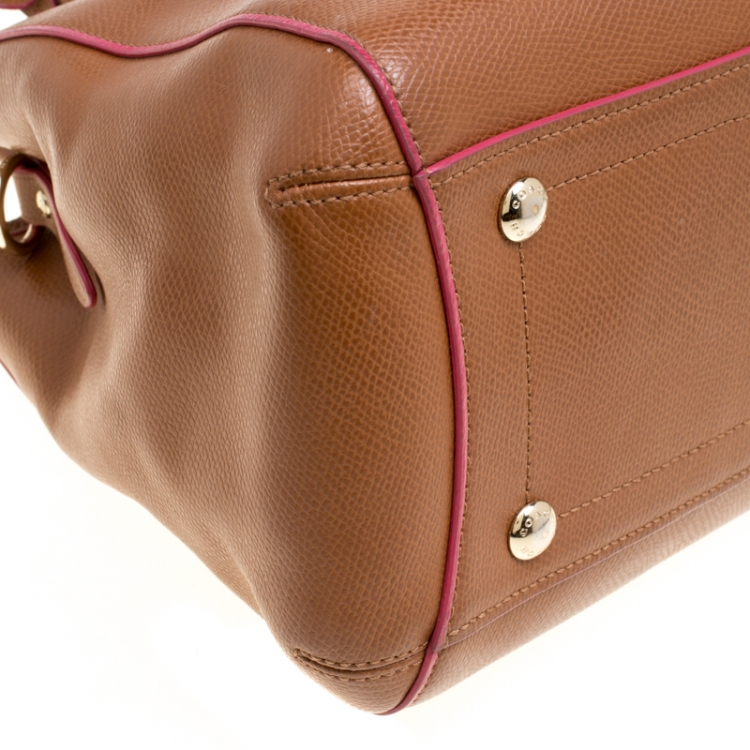 Pre Owned Coach Brown/Pink Leather Top Handle Bag