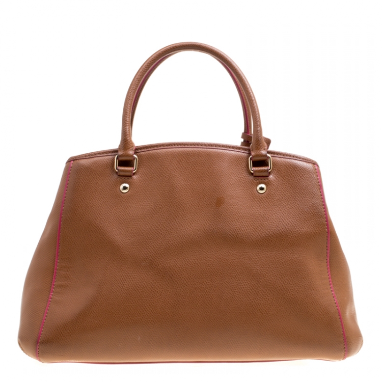 Pre Owned Coach Brown/Pink Leather Top Handle Bag