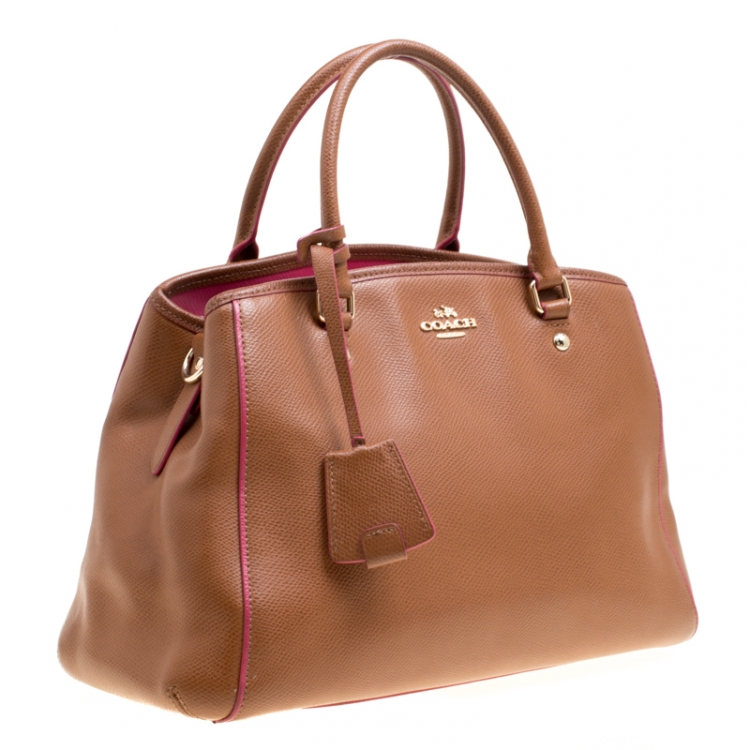 Pre Owned Coach Brown/Pink Leather Top Handle Bag