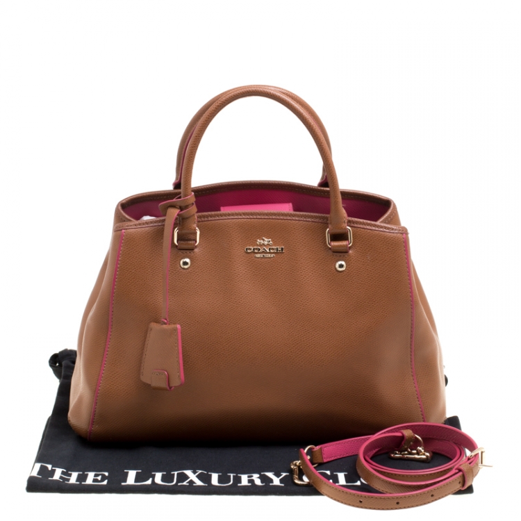 Pre Owned Coach Brown/Pink Leather Top Handle Bag