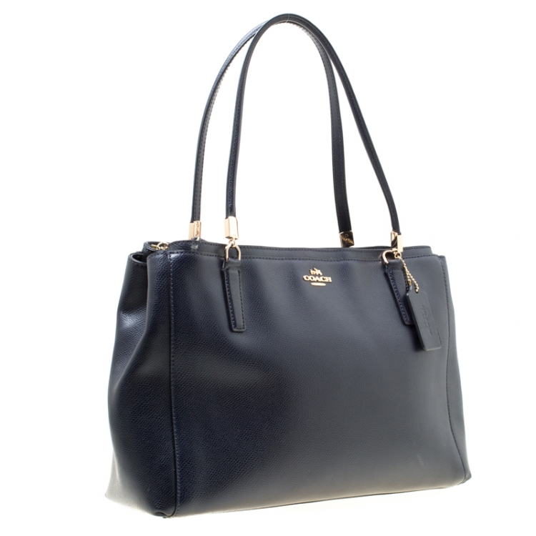 Pre Owned Coach Navy Blue Leather Christie Top Handle Bag