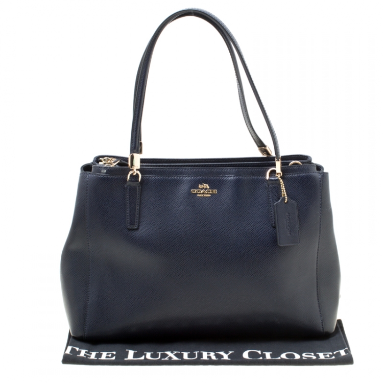 Pre Owned Coach Navy Blue Leather Christie Top Handle Bag