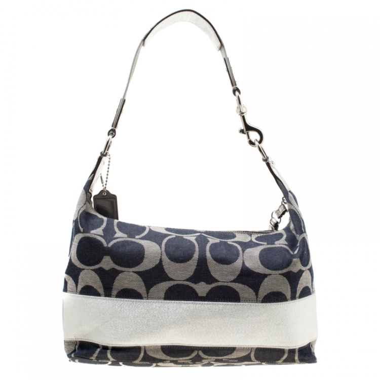 Pre Owned Coach Blue/Silver Signature Denim Shoulder Bag