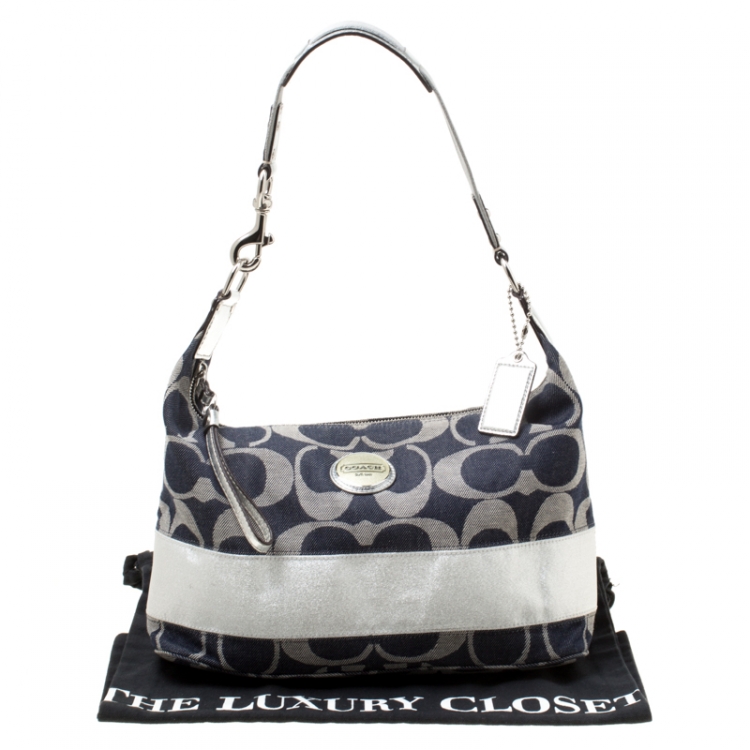 Pre Owned Coach Blue/Silver Signature Denim Shoulder Bag