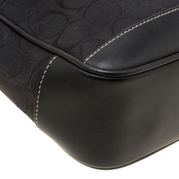 Pre Owned Coach Black Signature Canvas and Leather Mini Tote