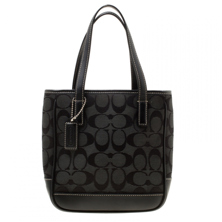 Pre Owned Coach Black Signature Canvas and Leather Mini Tote