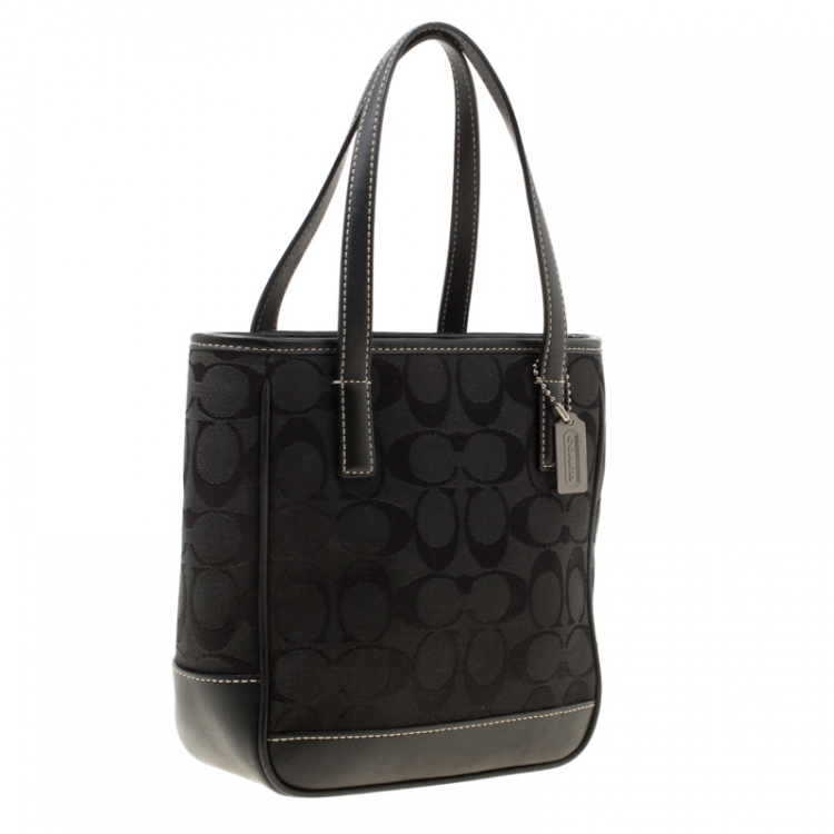 Pre Owned Coach Black Signature Canvas and Leather Mini Tote