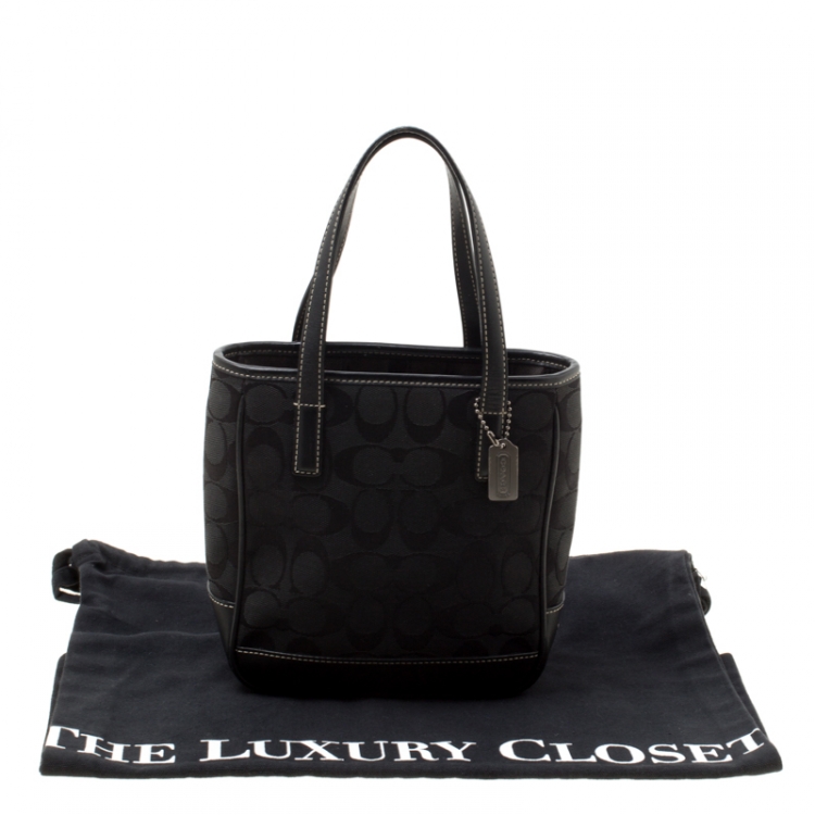 Pre Owned Coach Black Signature Canvas and Leather Mini Tote