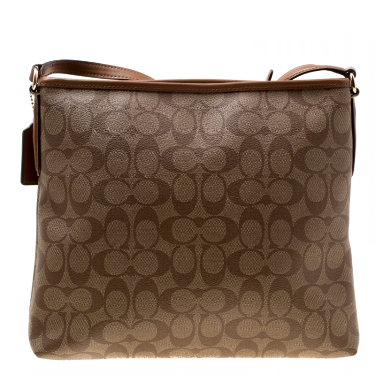 Coach Brown Signature Coated Canvas File Crossbody Bag