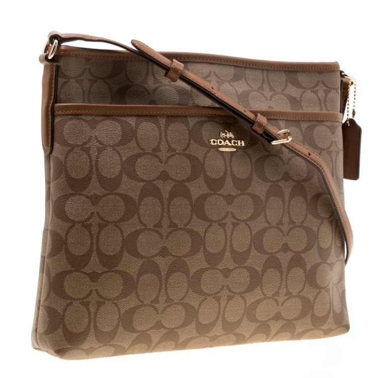 Coach Brown Signature Coated Canvas File Crossbody Bag