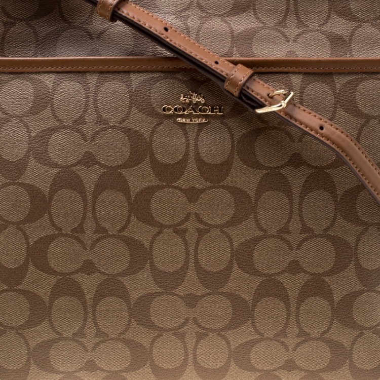Coach Brown Signature Coated Canvas File Crossbody Bag