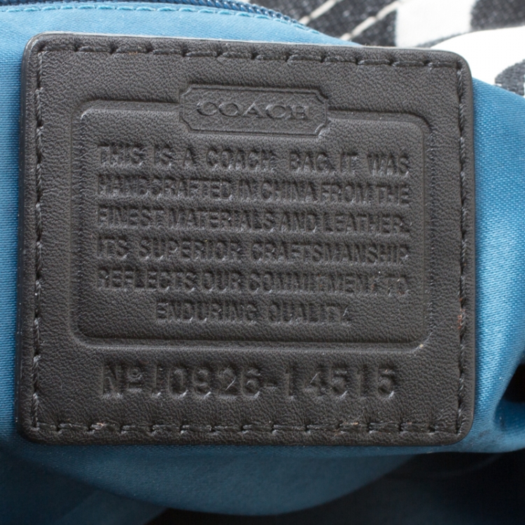 Pre Owned Coach Black/Grey Signature Canvas Peyton Satchel