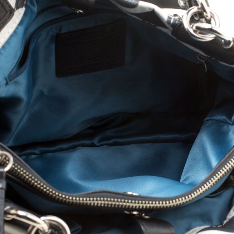 Pre Owned Coach Black/Grey Signature Canvas Peyton Satchel