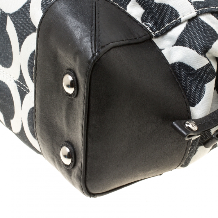 Pre Owned Coach Black/Grey Signature Canvas Peyton Satchel