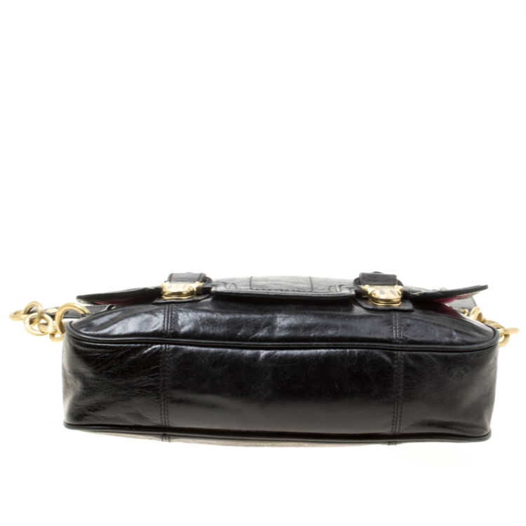 Pre Owned Coach Black Leather Top Handle Flap Bag