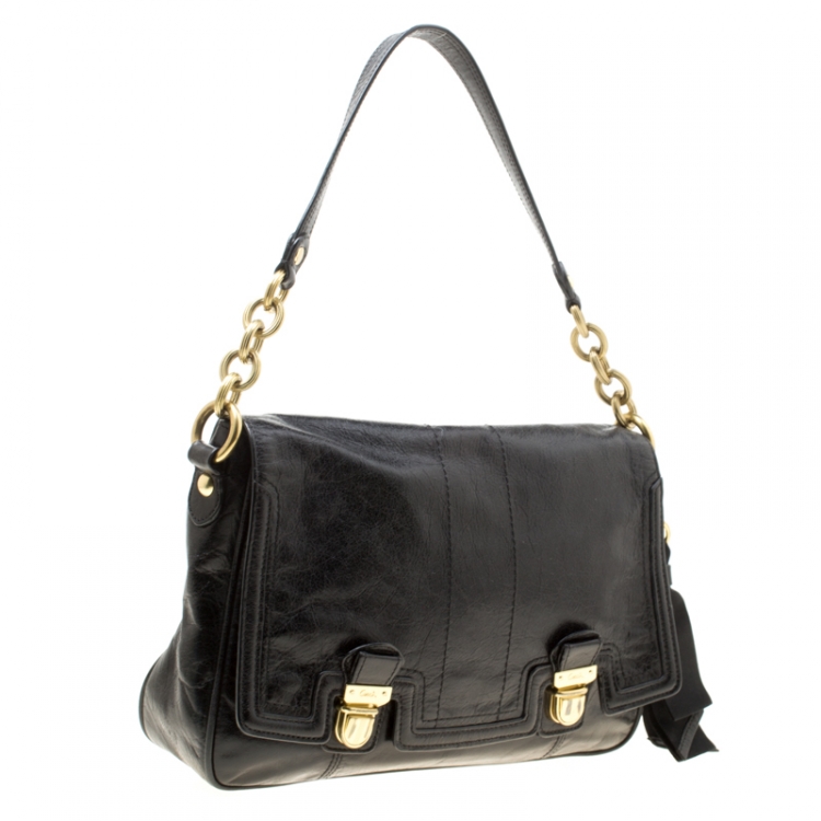 Pre Owned Coach Black Leather Top Handle Flap Bag