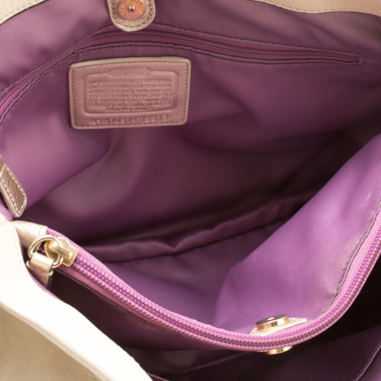 Pre Owned Coach Beige Leather Ashley Top Handle Bag